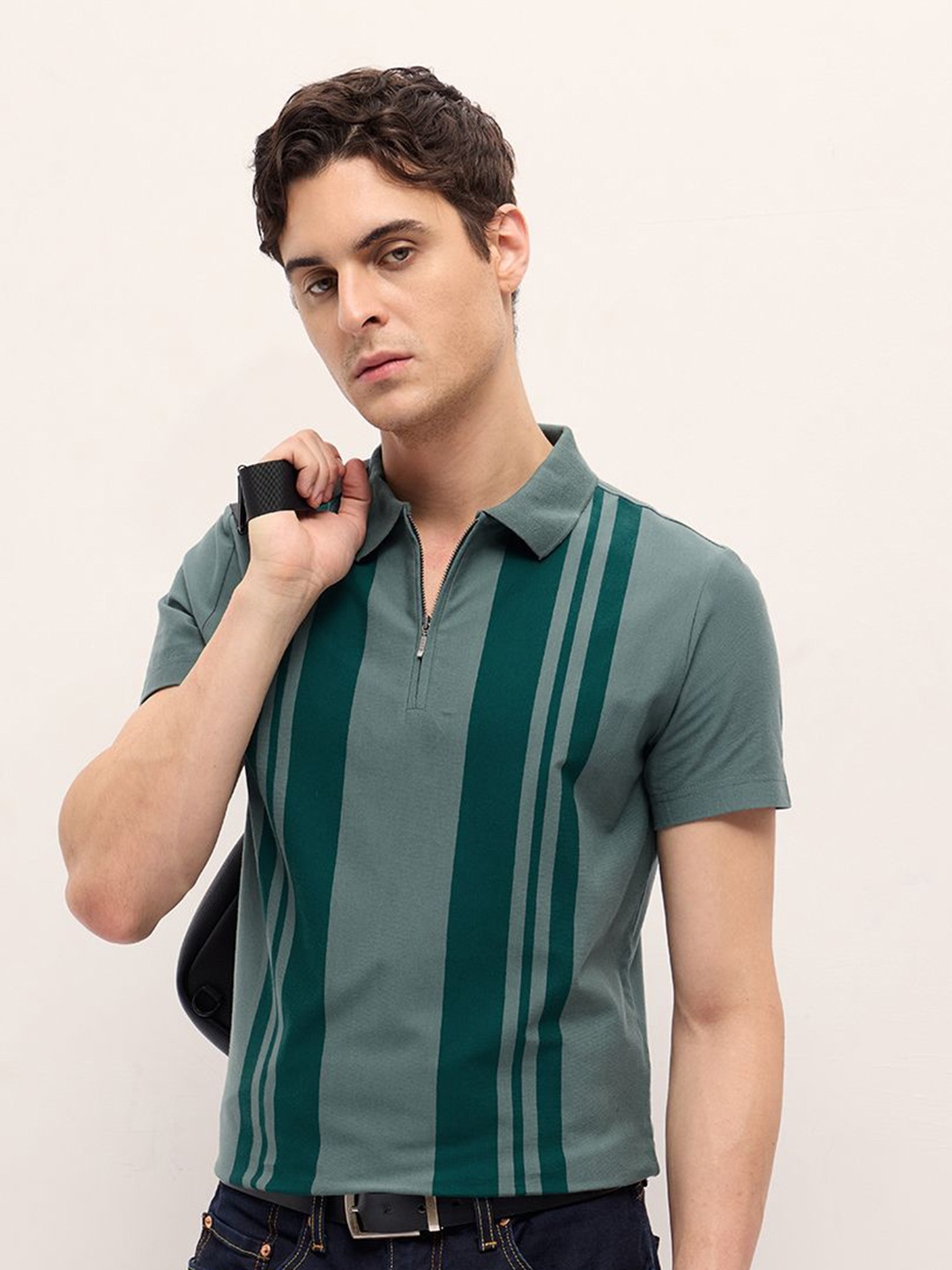 

THE BEAR HOUSE Men Striped Polo Collar T-shirt, Multi