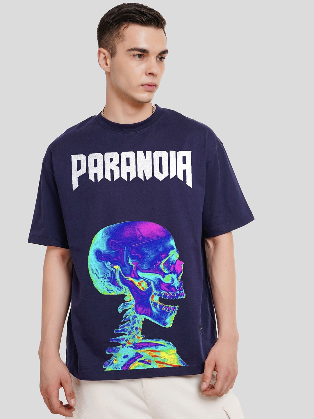 

Underrated Club Men Printed Bio Finish Applique T-shirt, Navy blue