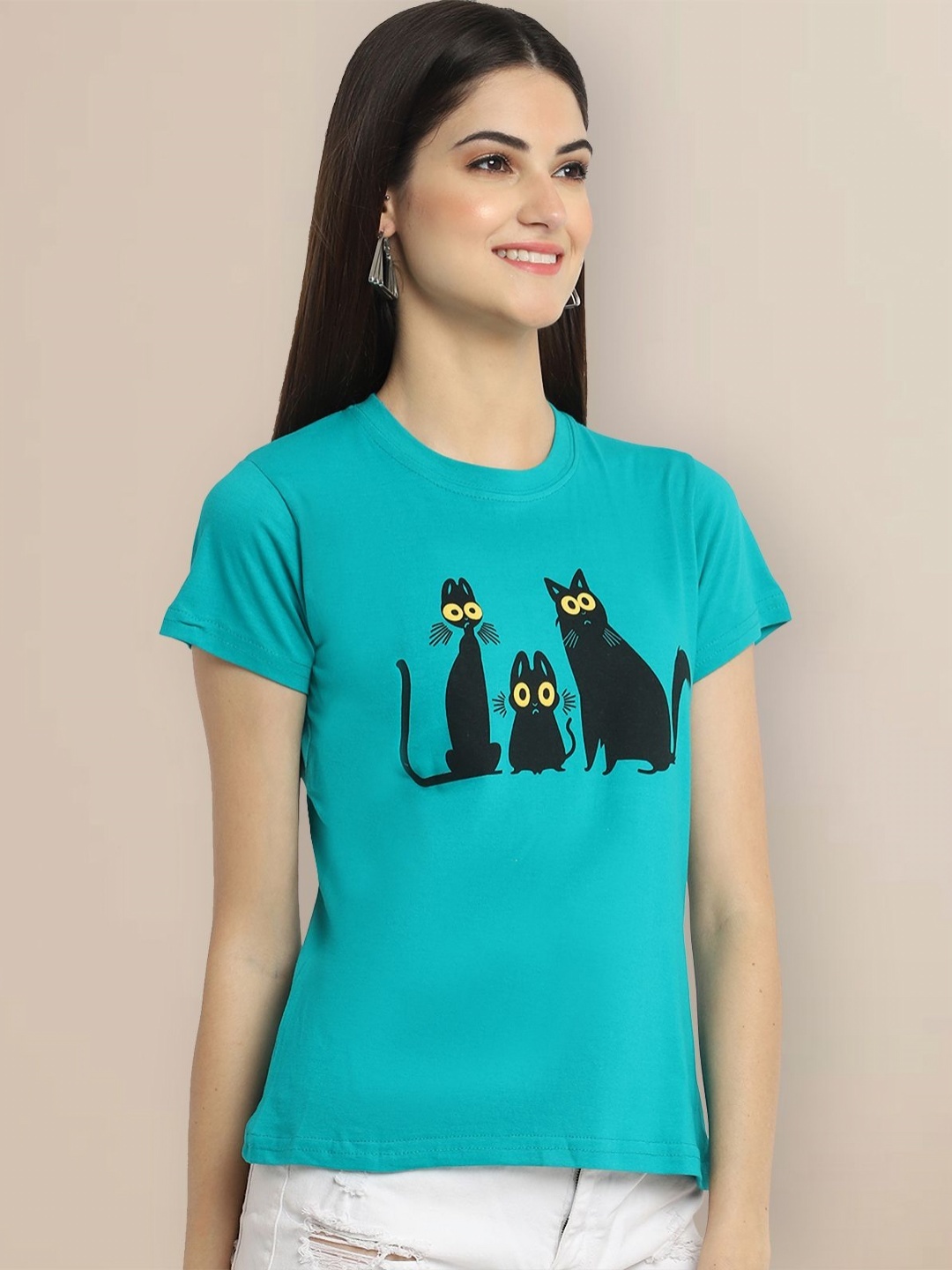 

GLOBAL NOMAD Women Typography Printed T-shirt, Teal