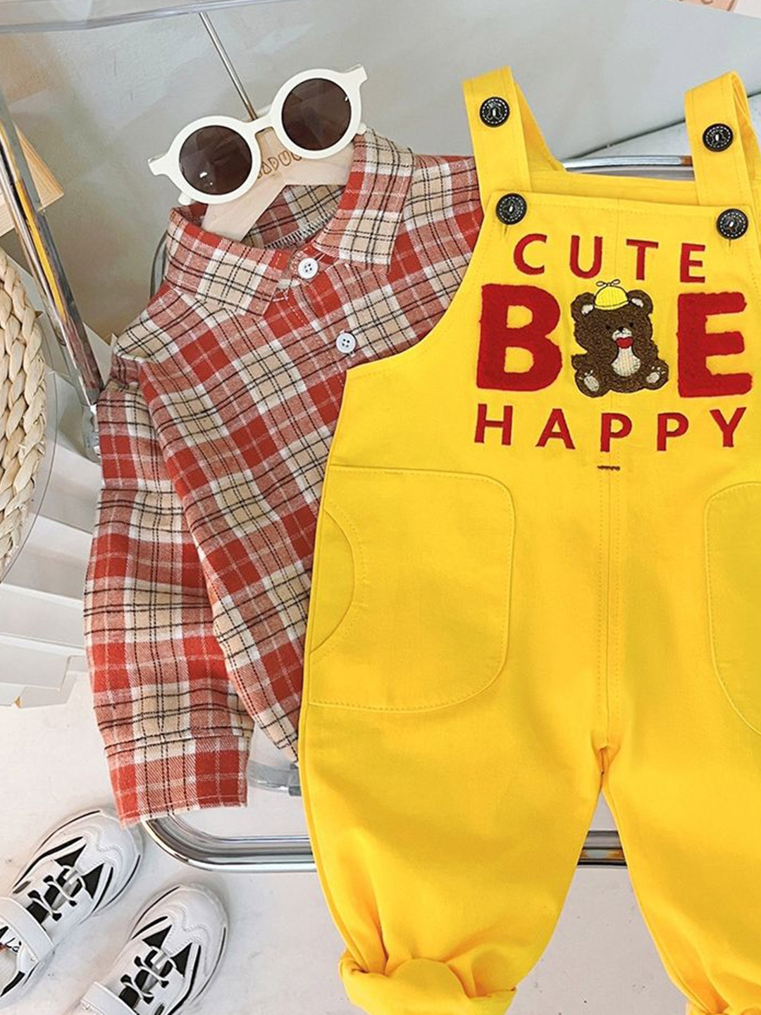 

LULU & SKY Printed Shirt With Dungaree, Yellow