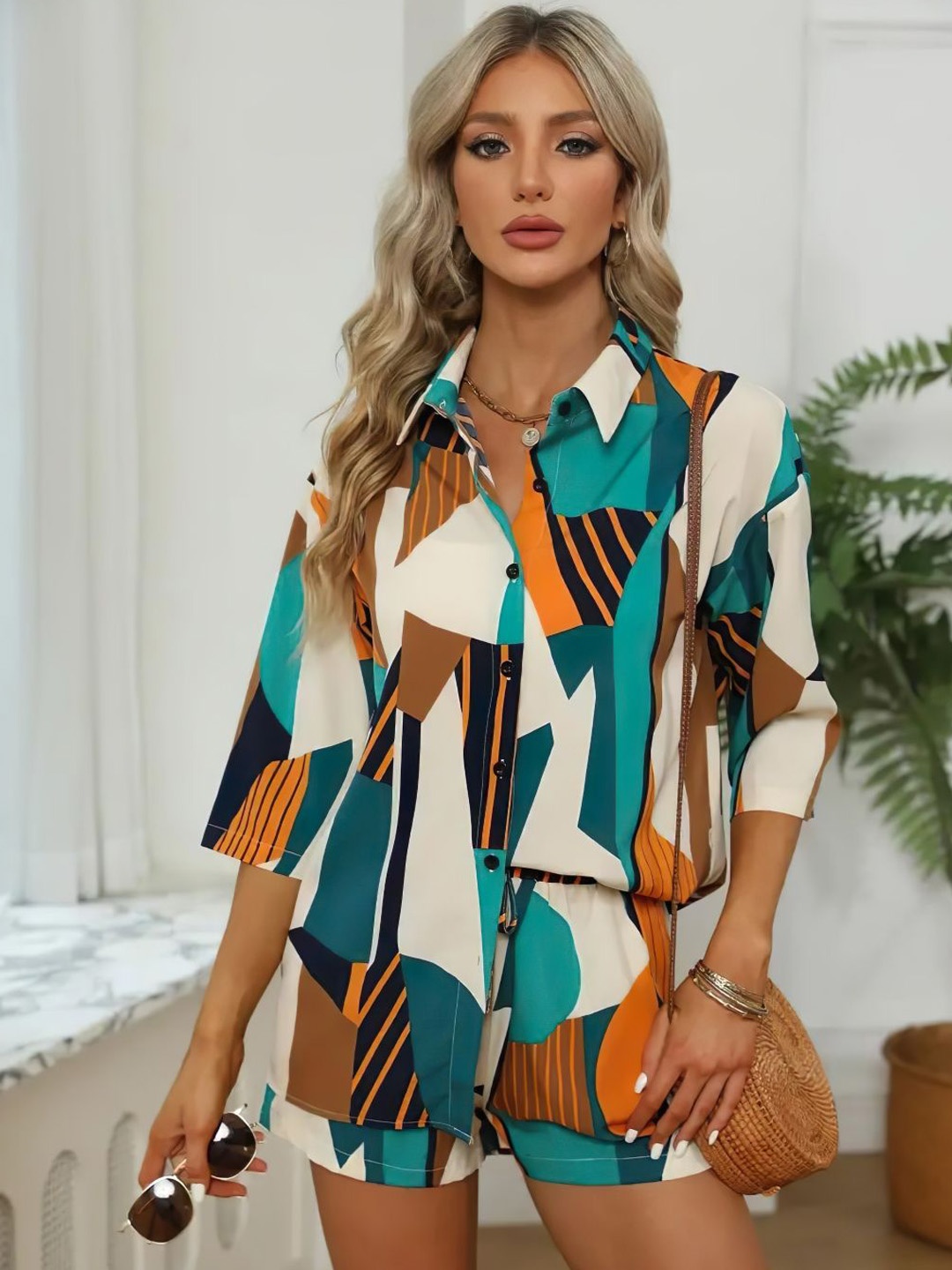 

ZWERLON Printed Shirt With Trouser Co-Ords, Mustard