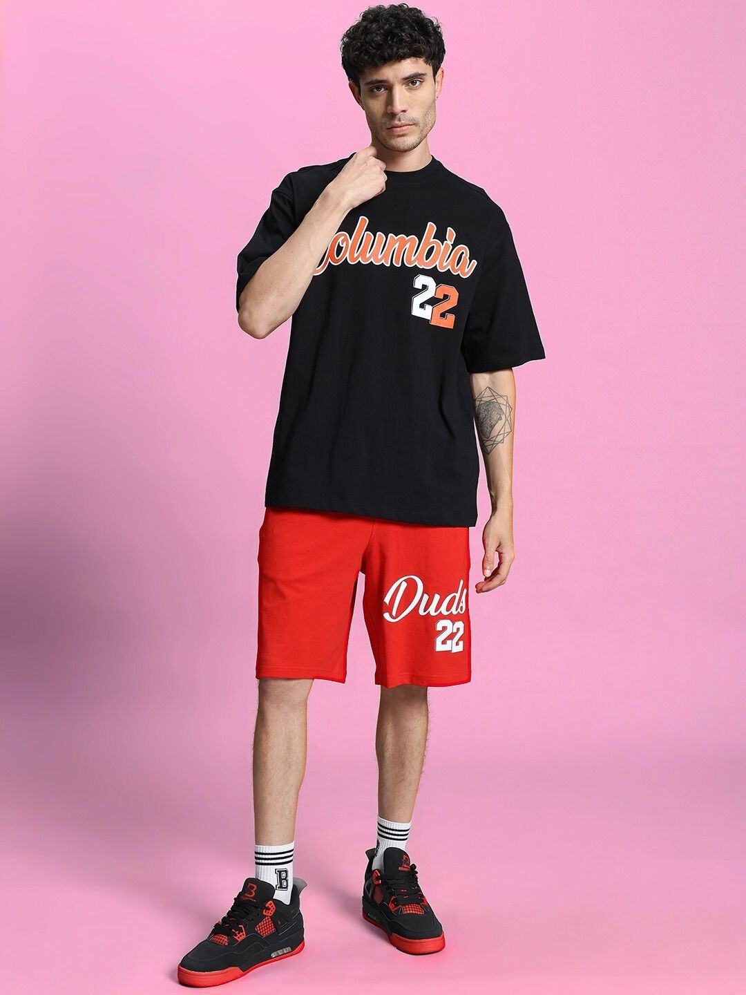 

WEARDUDS Printed Pure Cotton Round Neck T-Shirt With Shorts Co-Ords, Black
