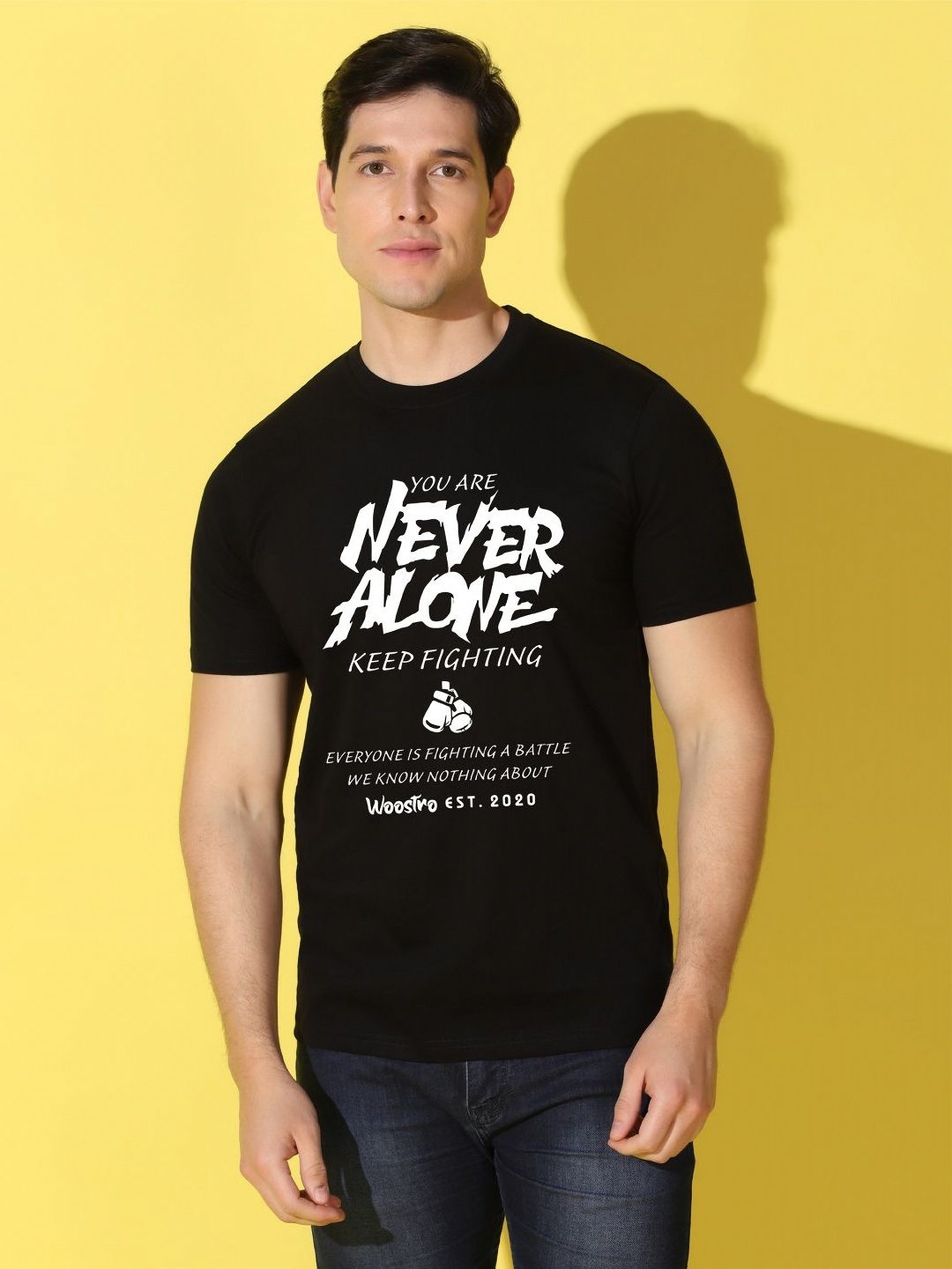

WOOSTRO Men Typography Printed Slim Fit T-shirt, Black