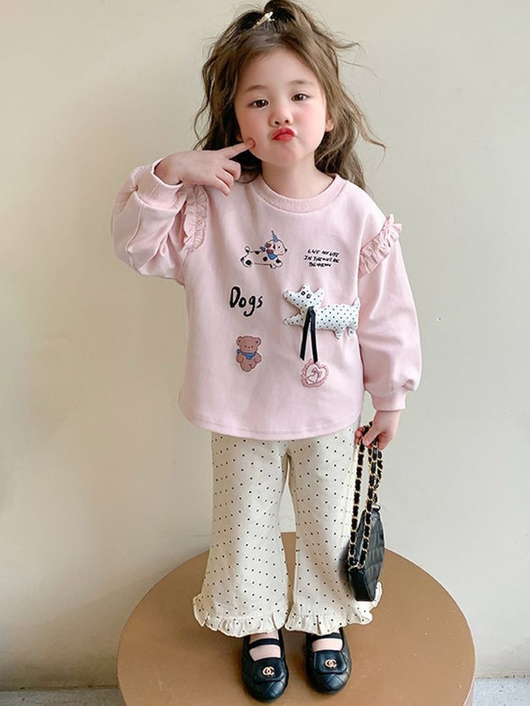 

LULU & SKY Girls Printed Top with Trousers, Pink
