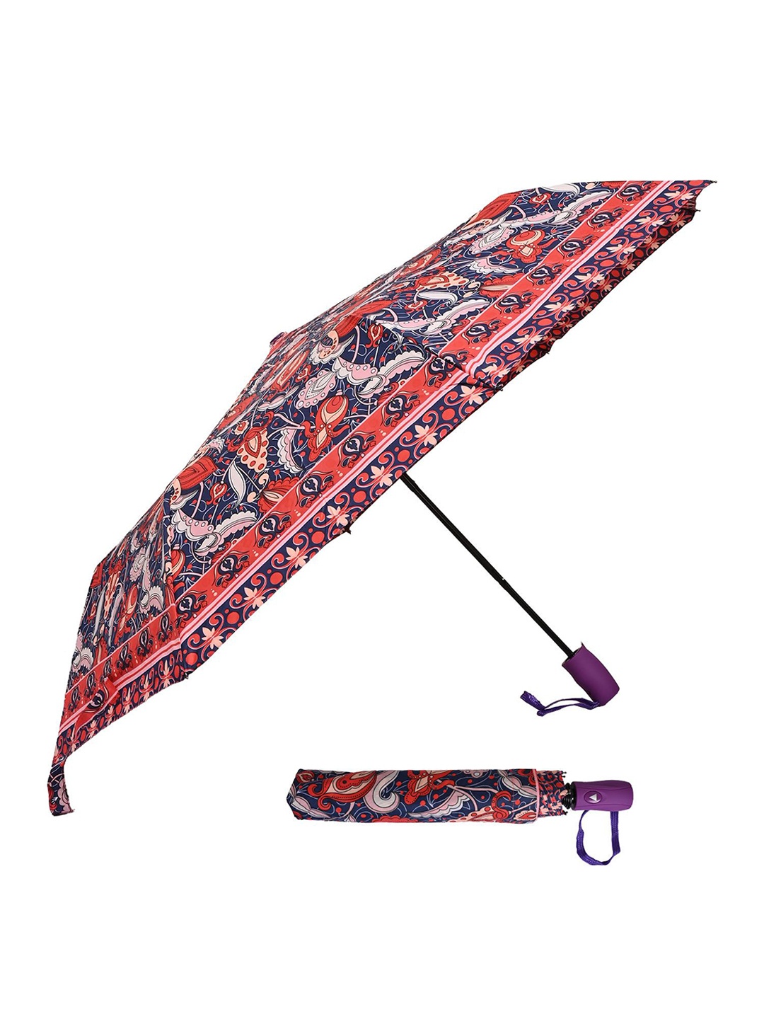 

LOOM LEGACY Semi-Automatic 3 Fold Ethnic Motifs Umbrellas, Navy blue