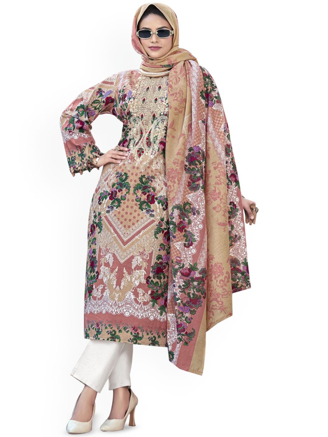 

DRAVINAM Trends Embroidered Pure Cotton Unstitched Dress Material, Grey