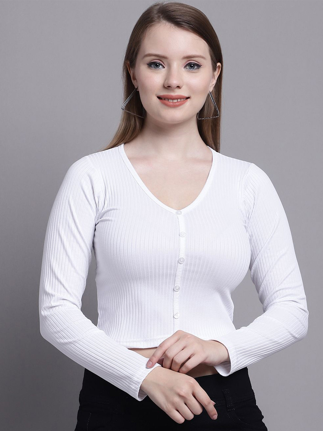

GRACIT Cotton High-Low Crop Top, White