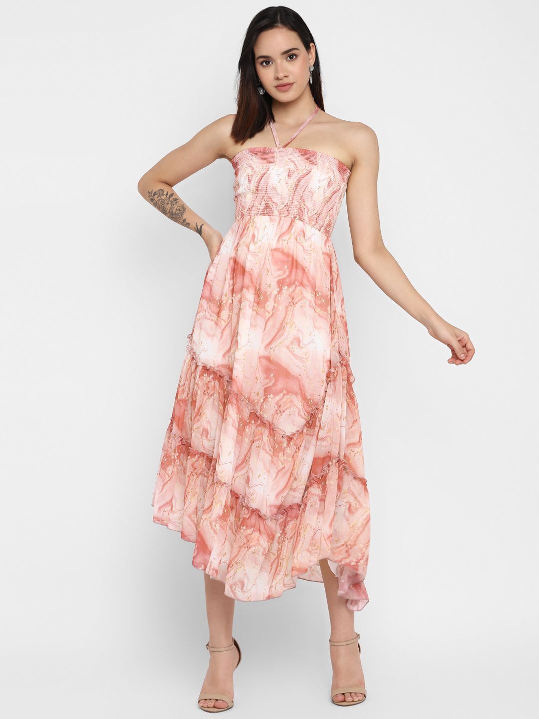 

Taurus Ethnic Motifs Print Maxi Dress, Pink
