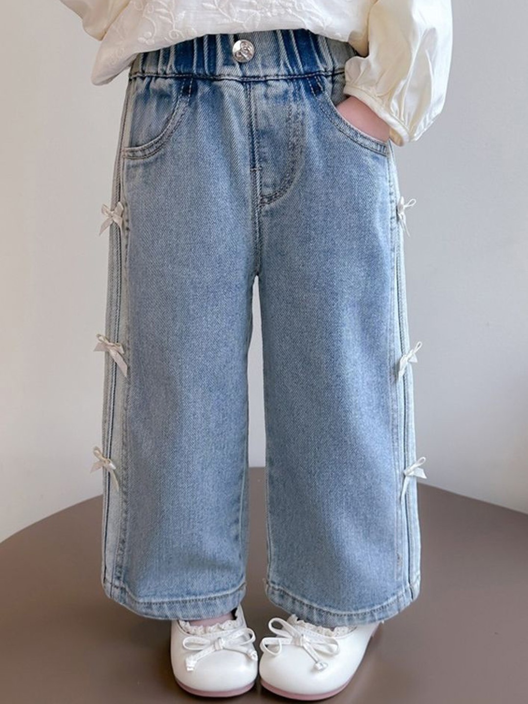

LULU & SKY Girls Wide Leg High-Rise Low Distress Light Fade Jeans, Blue