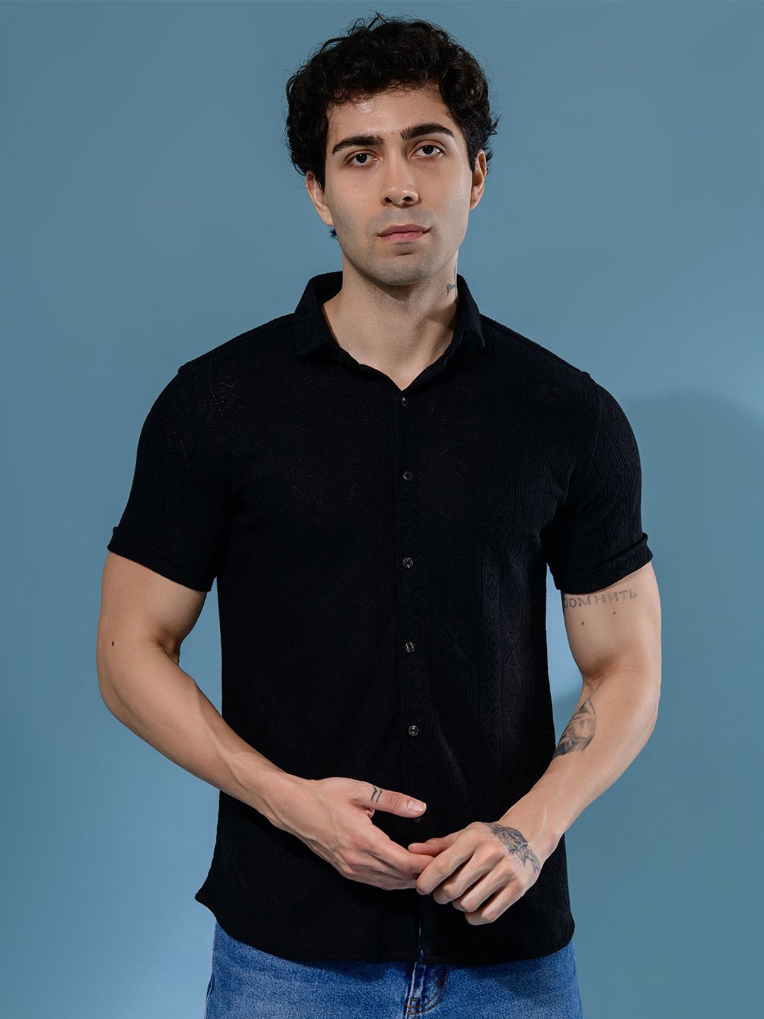 

Albion By CnM Men Comfort Opaque Casual Shirt, Black