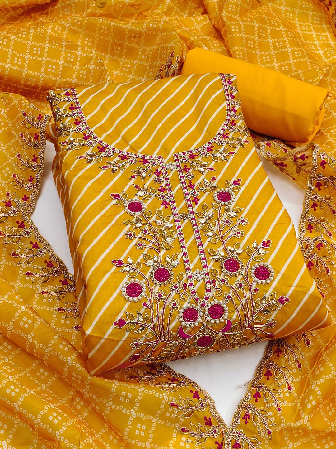 

SHADOW & SAINING Printed Semi-Stitched Dress Material, Mustard