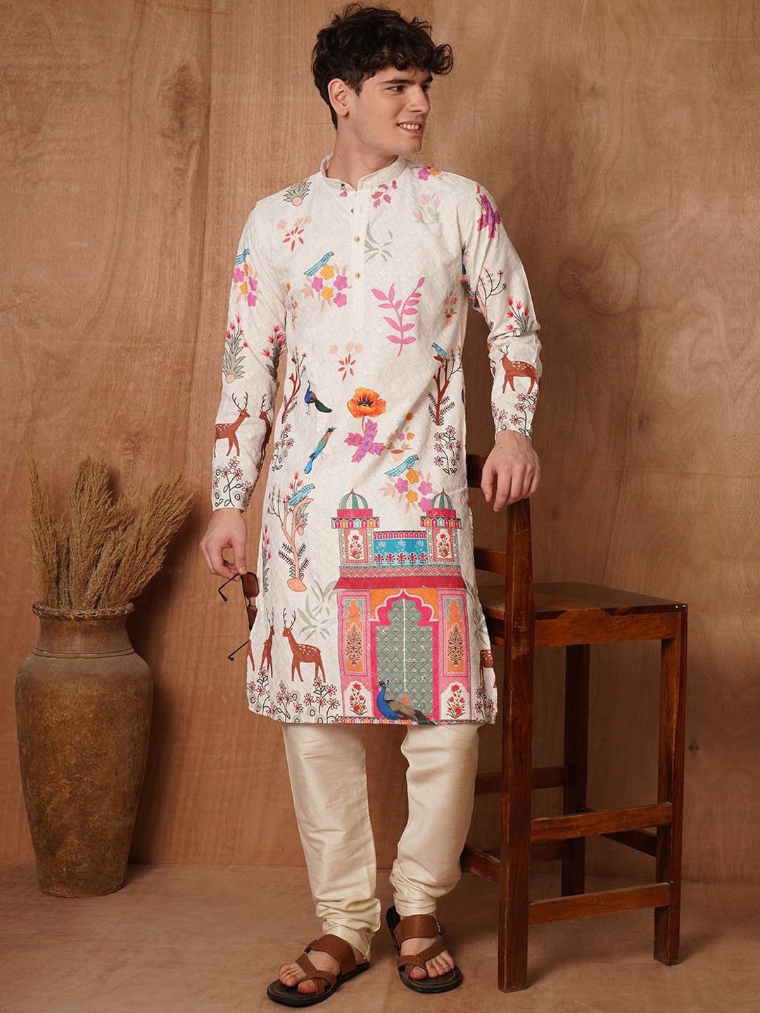 

TRYBUY.IN Men Ethnic Motifs Printed Chikankari Indie Prints Kurta, Multi