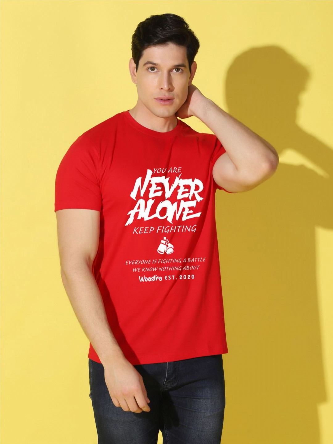 

WOOSTRO Men Typography Printed Slim Fit T-shirt, Red