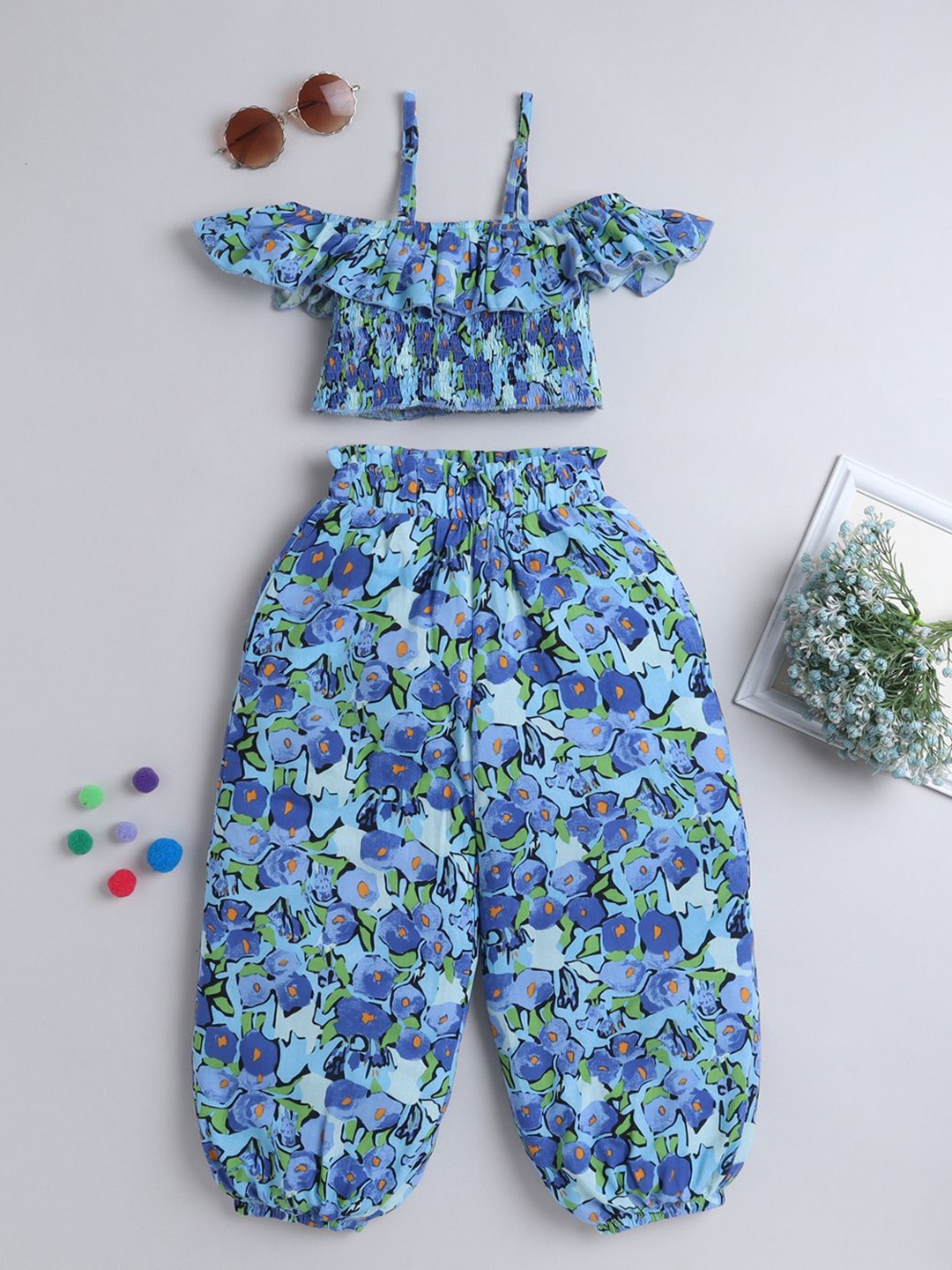 

AWW HUNNIE Girls Printed Top with Dhoti Pants, Blue