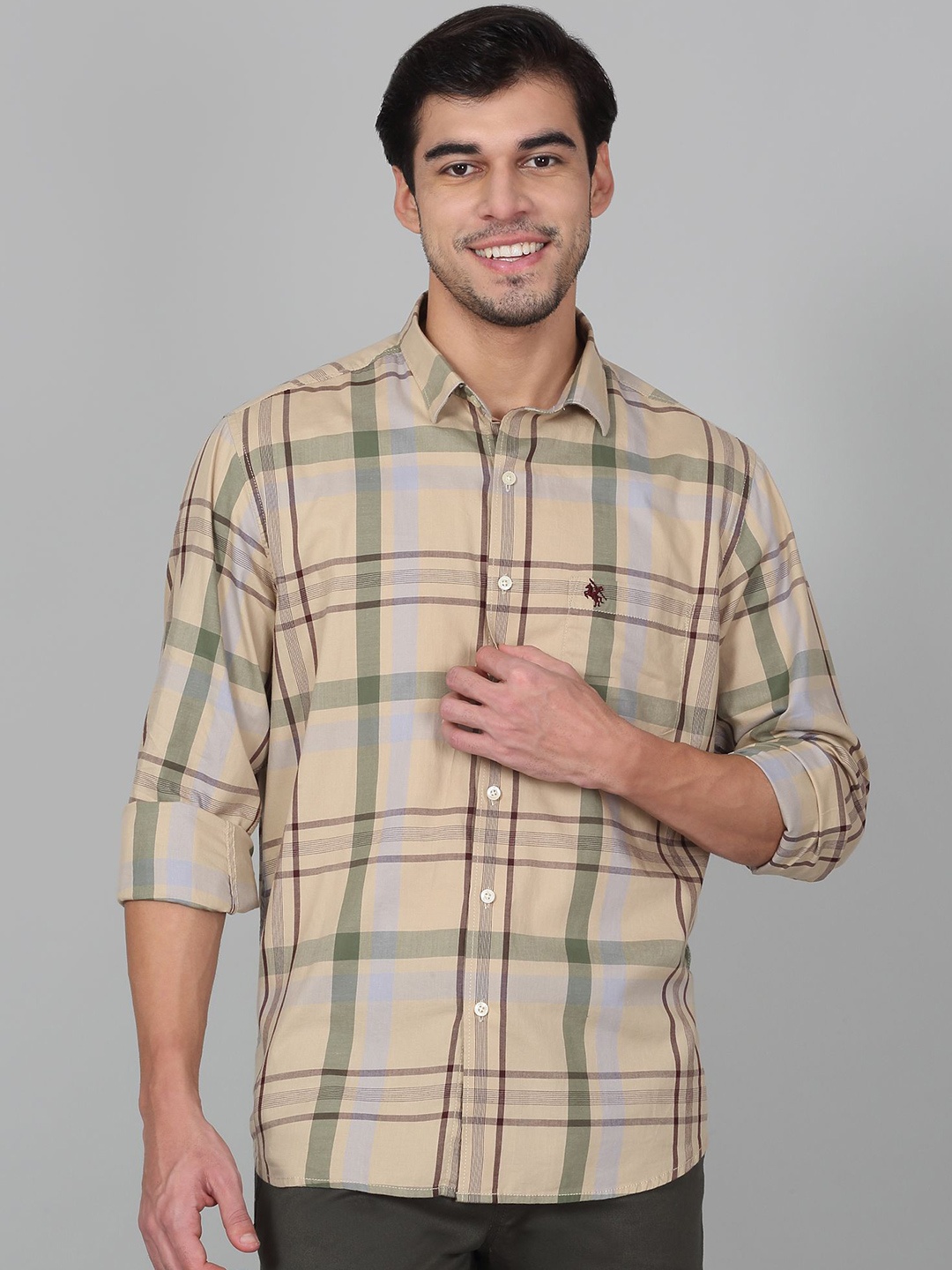 

Cantabil Men Original Tartan Checks Opaque Checked Casual Shirt, Beige