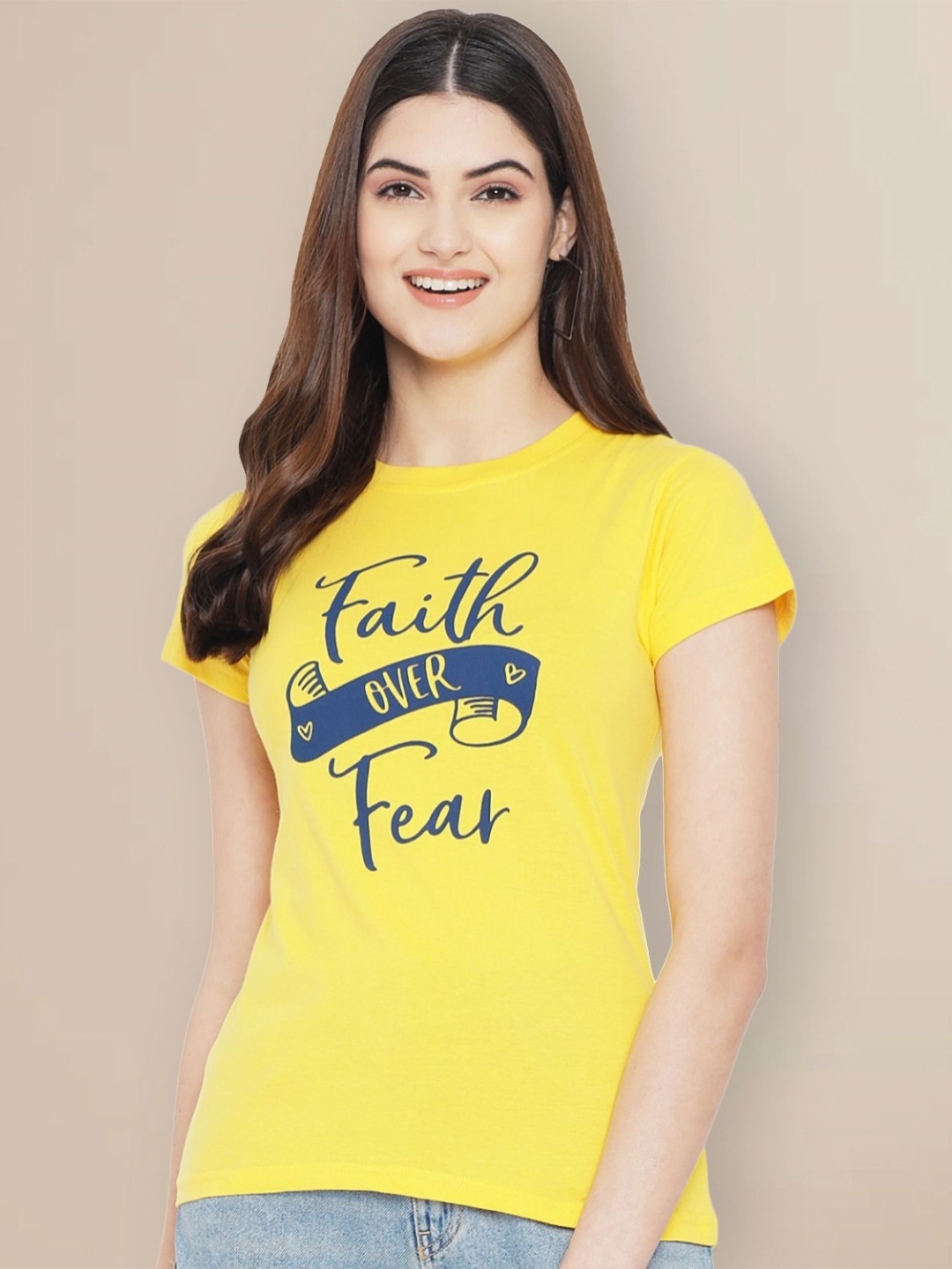 

GLOBAL NOMAD Women Typography Printed T-shirt, Yellow
