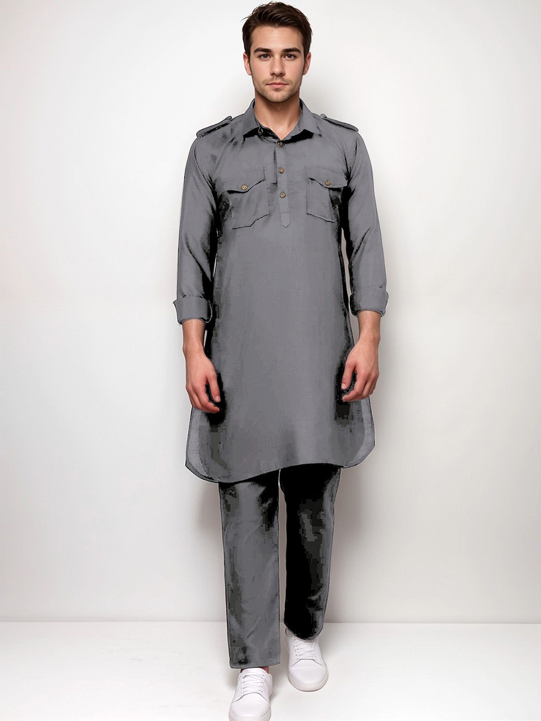

Yugnik Men Regular Pure Cotton Kurta with Pyjamas, Grey