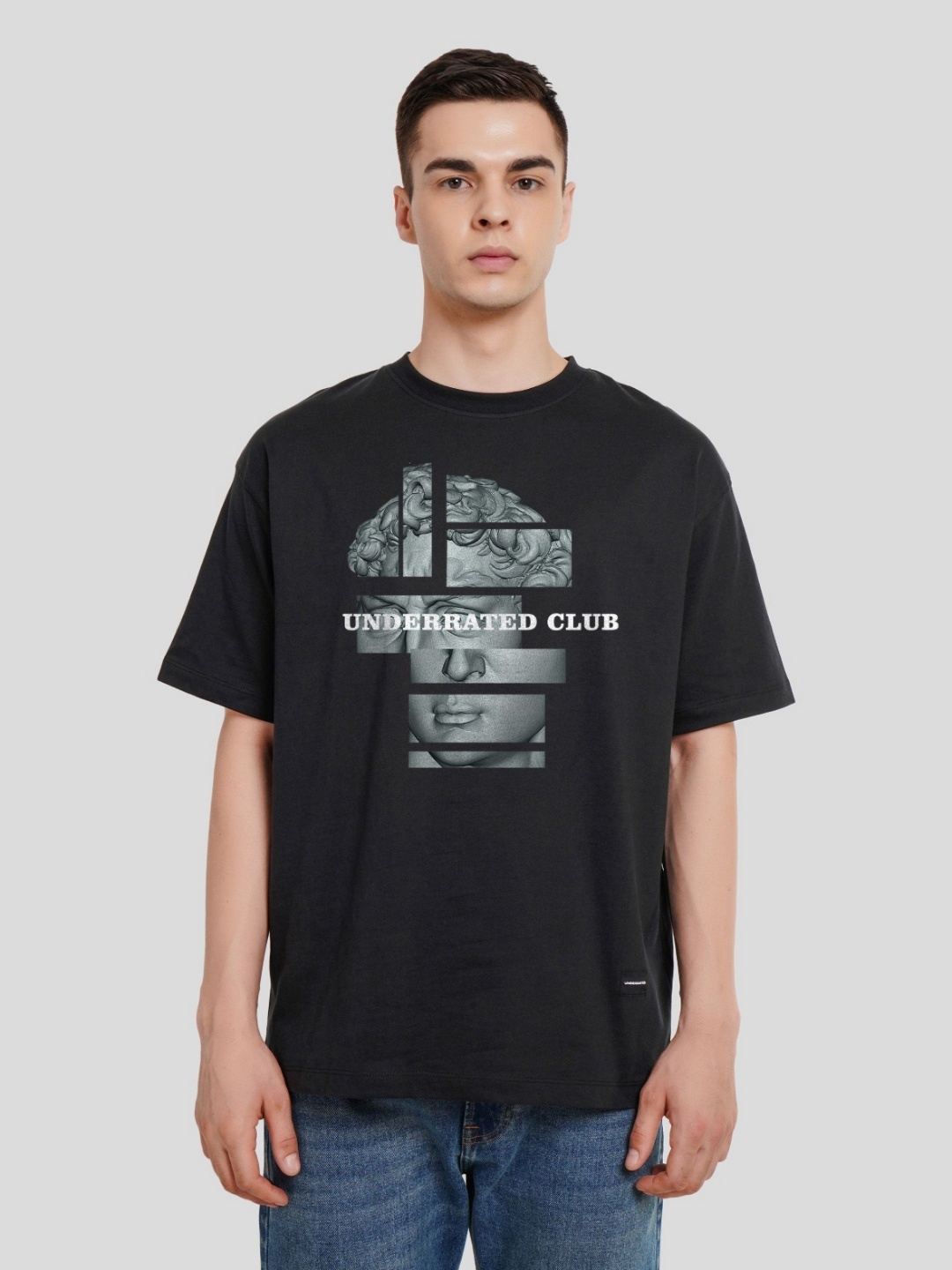 

Underrated Club Men Printed Bio Finish Raw Edge T-shirt, Black