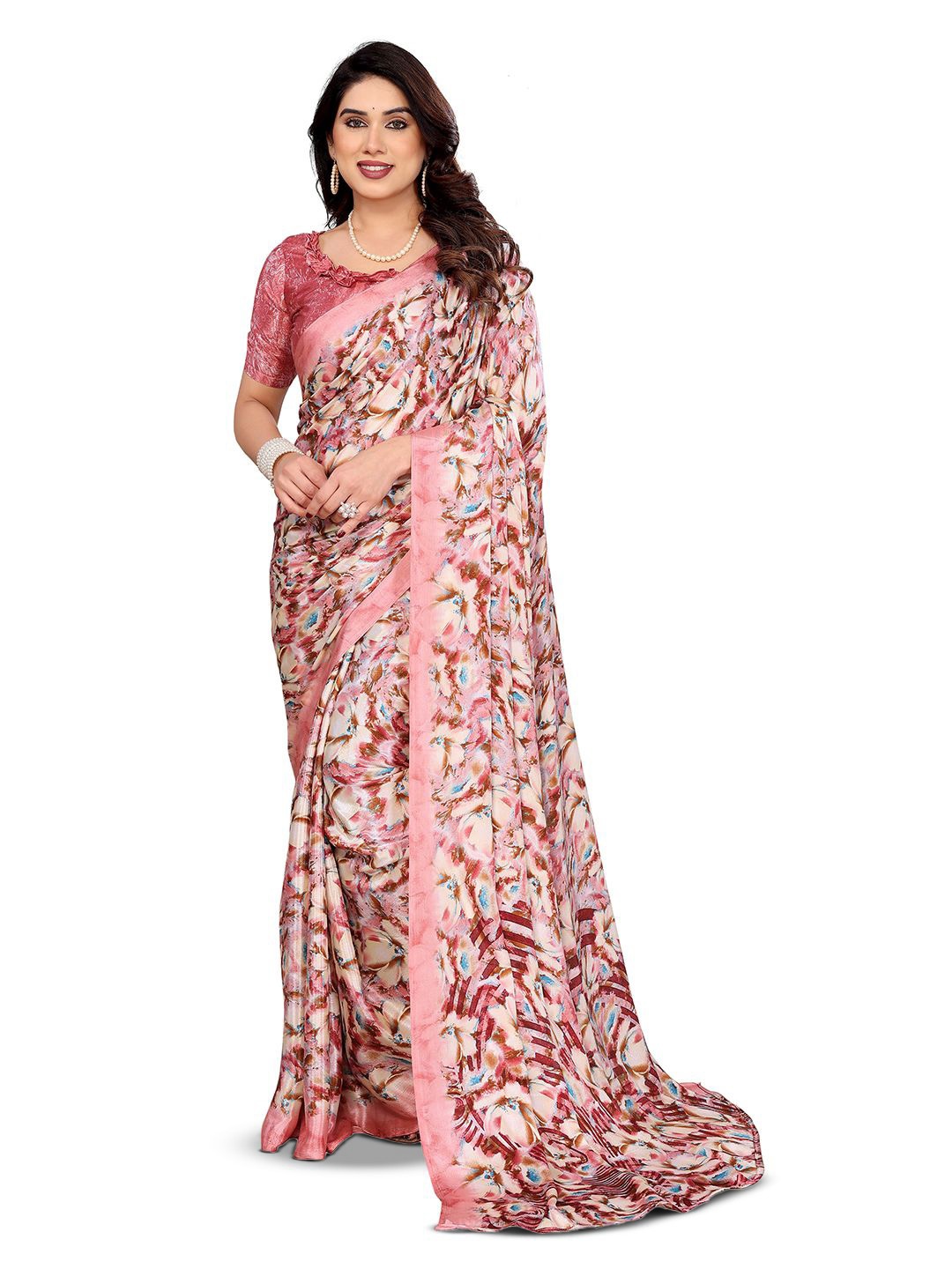 

Moda Rapido Floral Silk Blend Saree, Peach