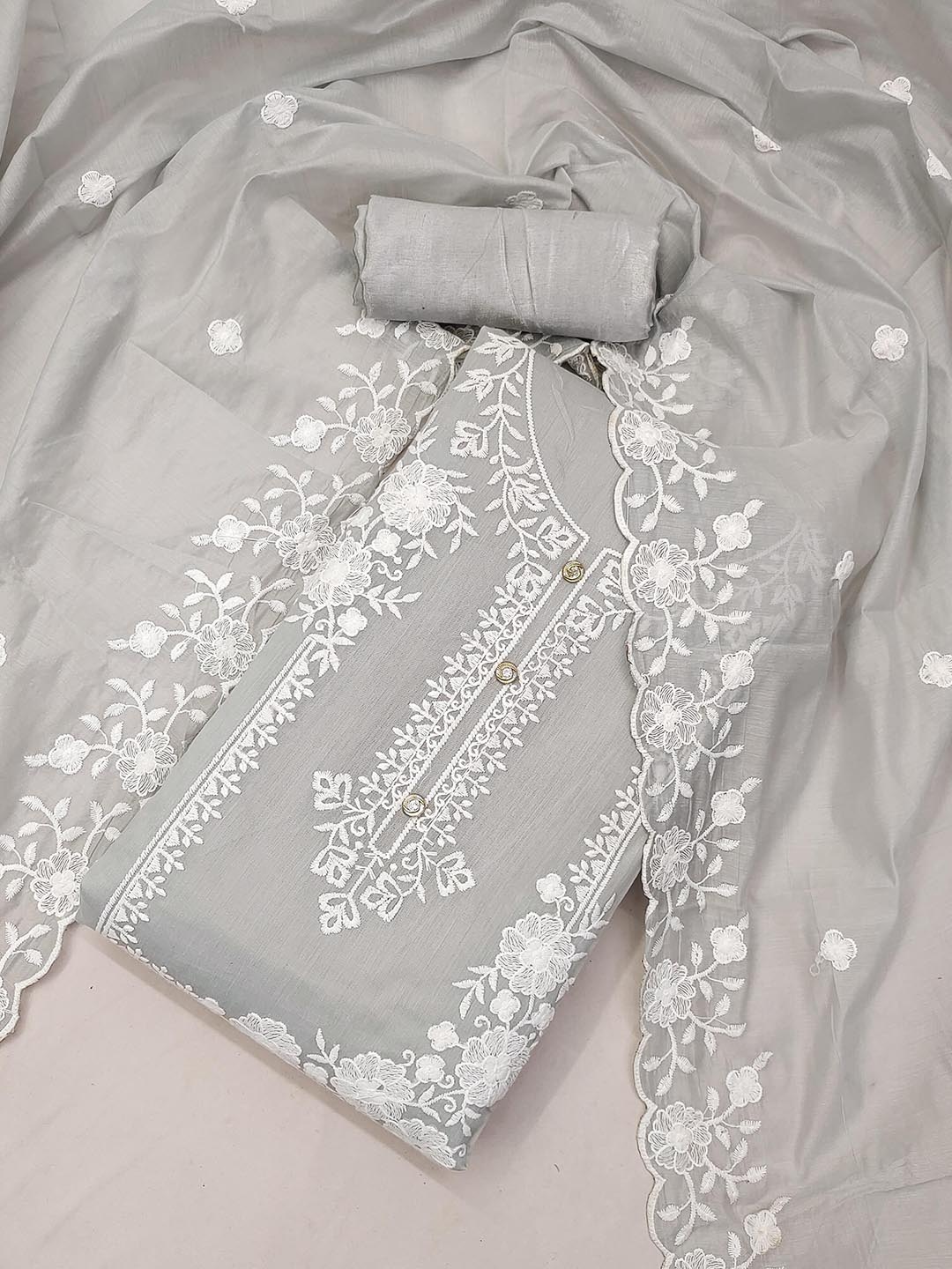 

SHADOW & SAINING Embroidered Unstitched Dress Material, Grey
