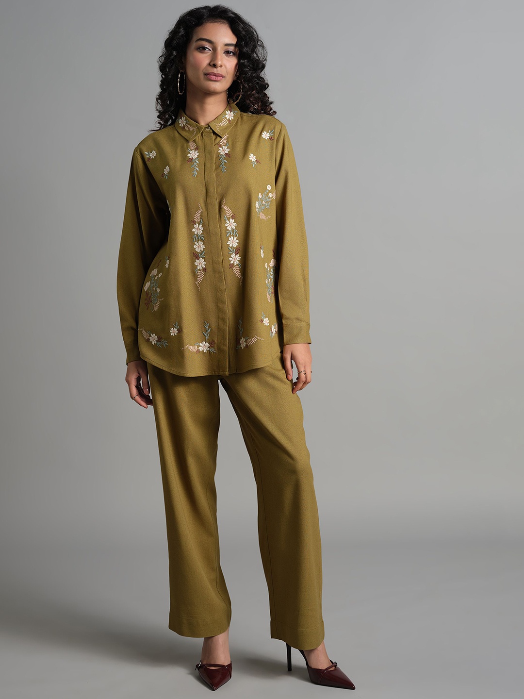 

AND Shirt Collar Shirt With Trousers Co-Ords Set, Olive