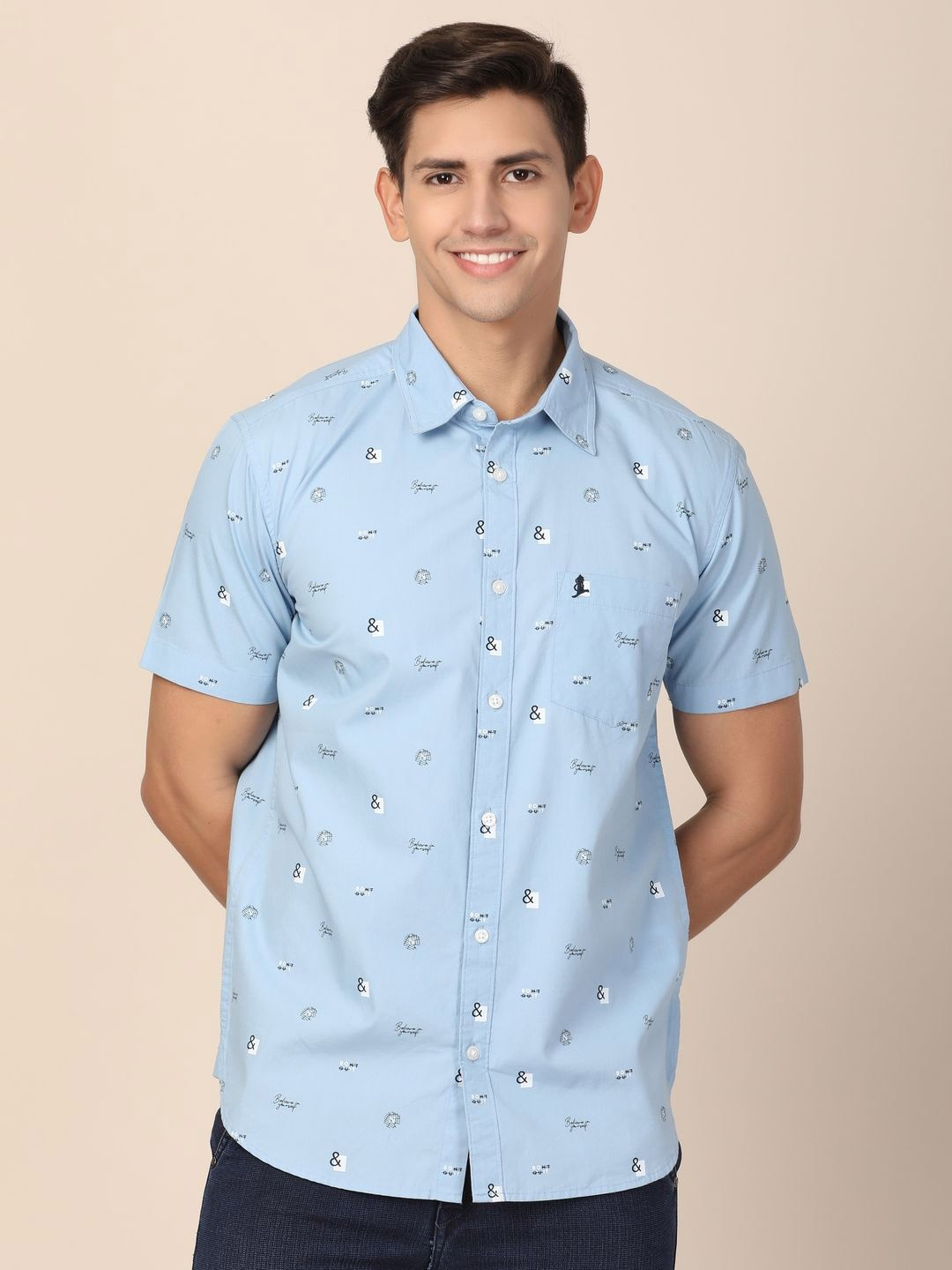 

MERCHANT MARINE Men Standard Slim Fit Sheer Printed Casual Shirt, Blue