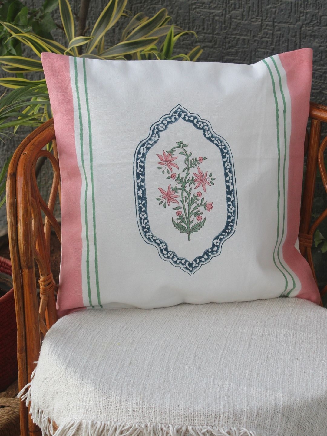 

Weaves of Tradition White & Pink Ethnic Motifs Square Cushion Covers