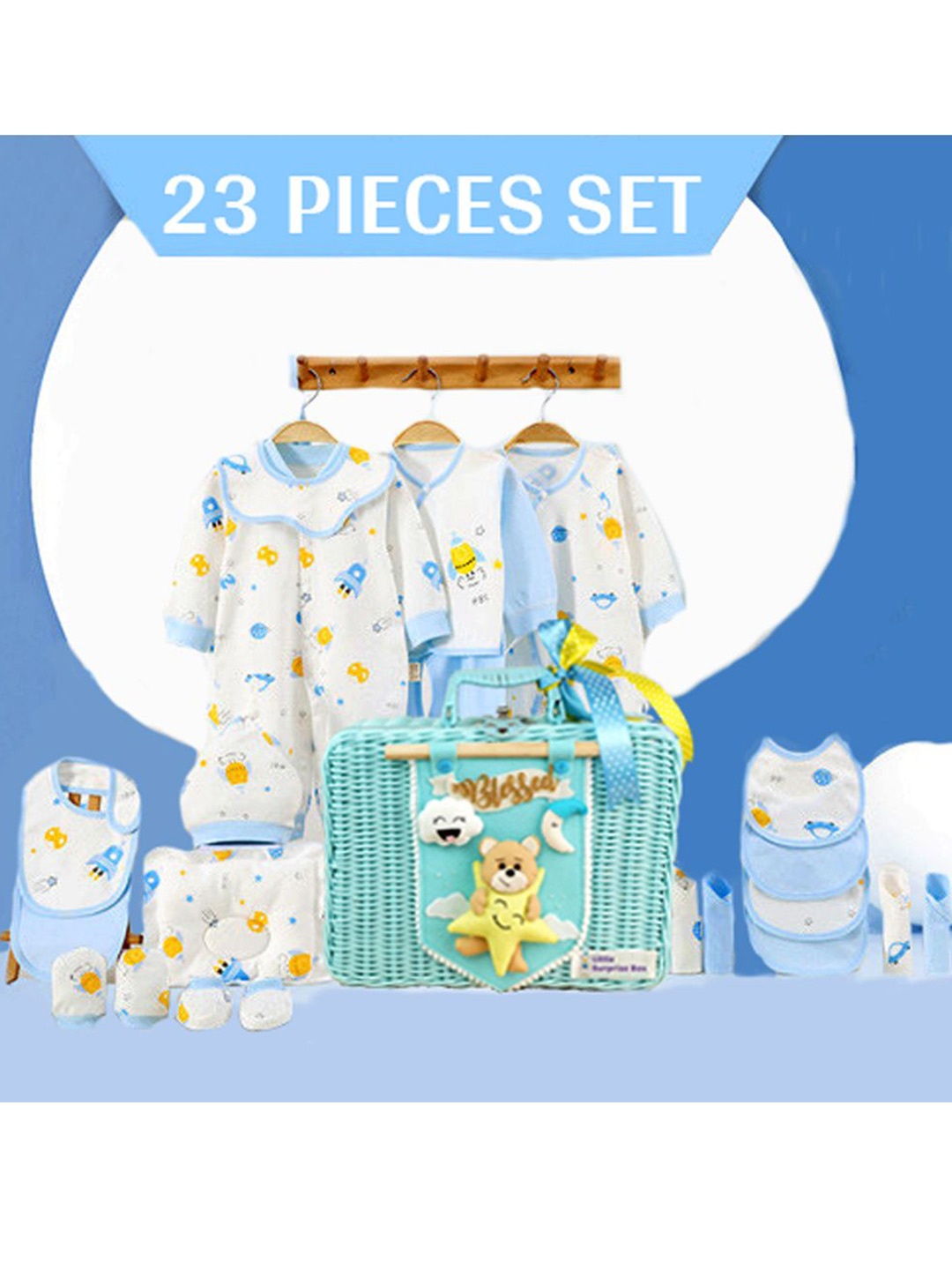 

Little Surprise Box LLP Infants 23-Pcs Blue Rocket Newborn Baby Girl/Baby Boy Gift Hamper