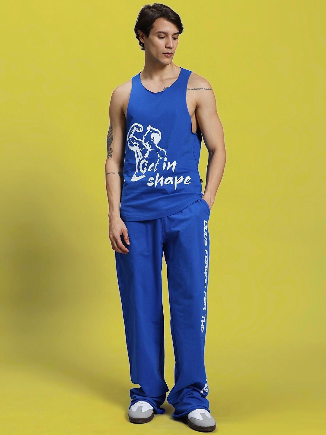 

WEARDUDS Printed Pure Cotton Relaxed Fit T-shirt With Trousers Co-Ords, Blue