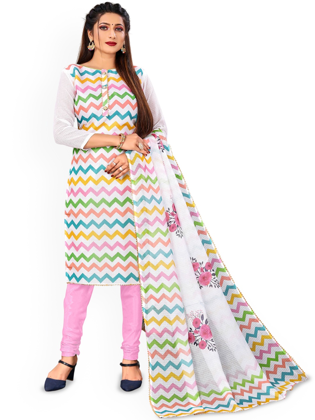 

SHADOW & SAINING Printed Pure Cotton Unstitched Dress Material, Pink