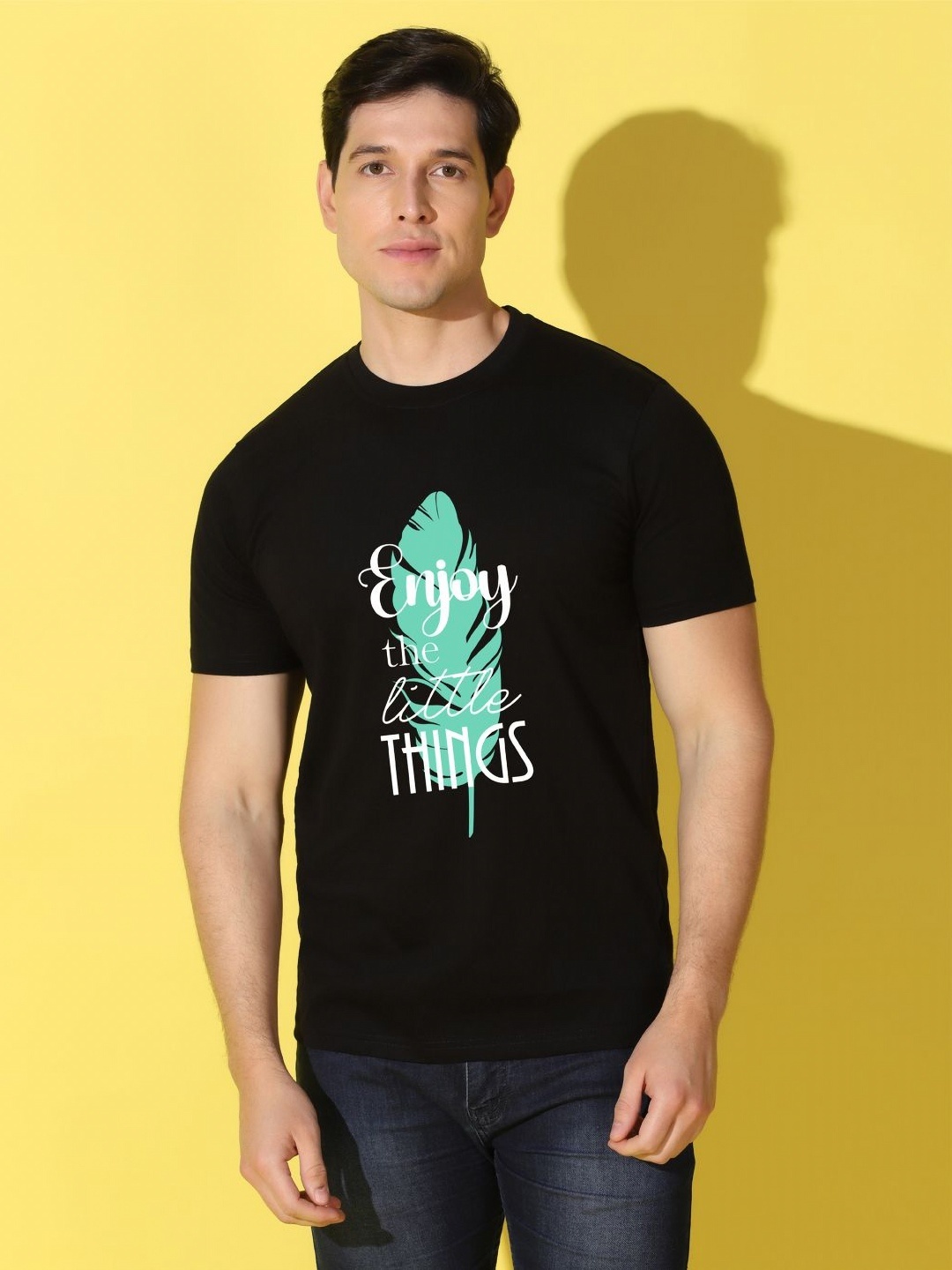 

WOOSTRO Men Typography Printed Slim Fit T-shirt, Yellow