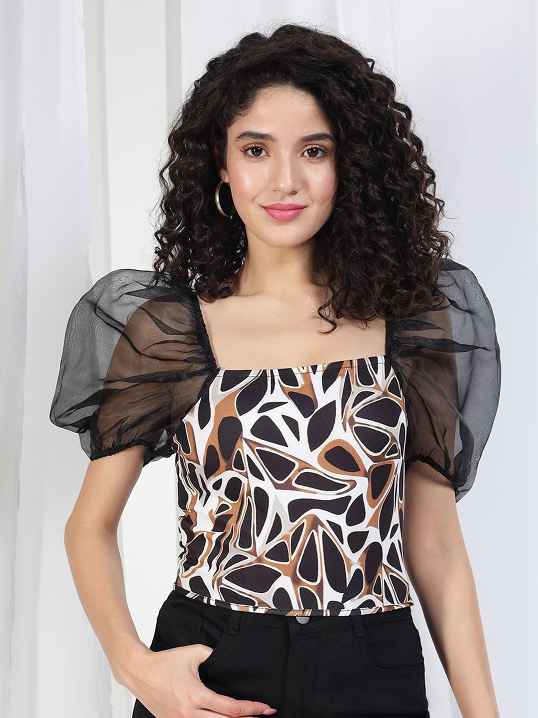 

BAESD Print Puff Sleeve Top, White