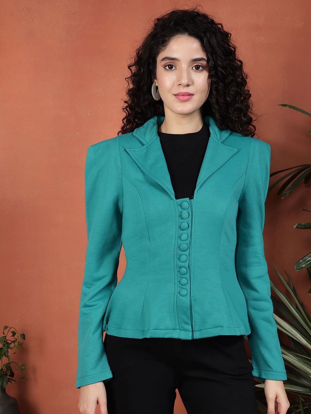 

TANDUL Tailored-Fit Notched Lapel Collar Single Breasted Blazer, Sea green