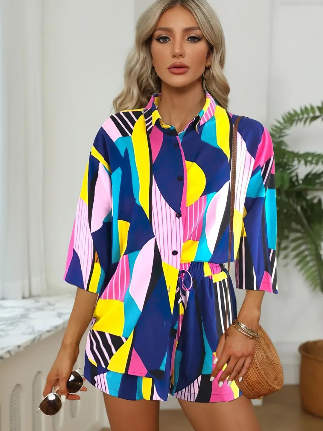 

ZWERLON Printed Shirt With Shorts Co-Ords, Blue