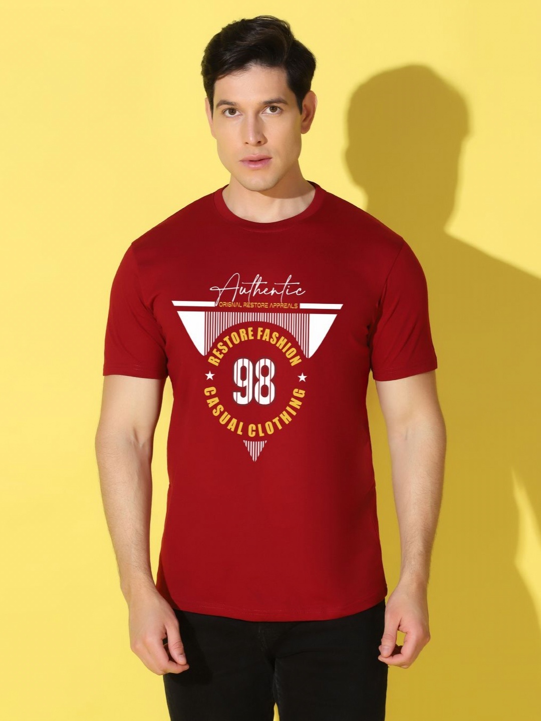 

WOOSTRO Men Typography Printed Slim Fit T-shirt, Maroon