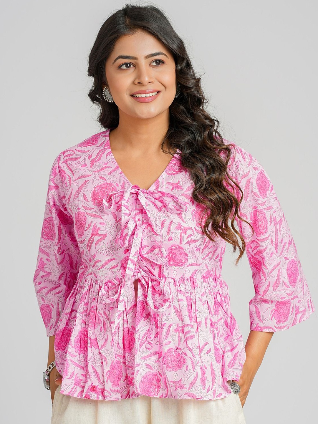 

Cotton Curio Pure Cotton Block Printed Tunic, Pink