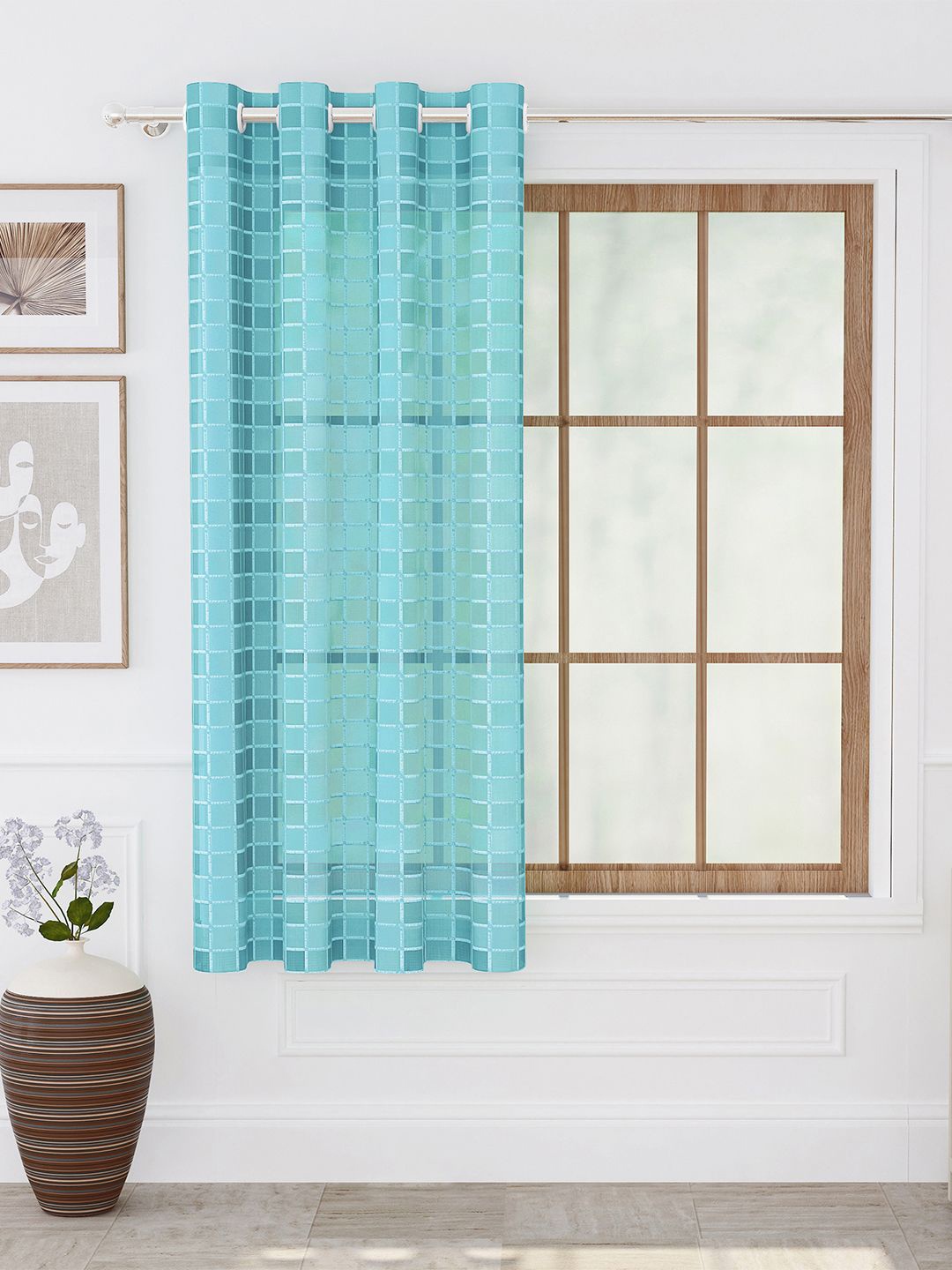 

Story@home Blue Geometric Sheer Window Curtain
