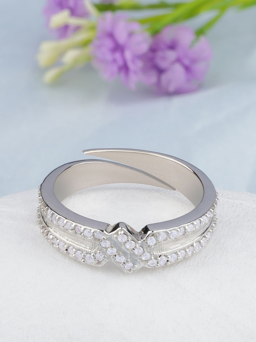 

MAIRA 925 Sterling Silver Rhodium-Plated Cubic Zirconia Adjustable Finger Ring