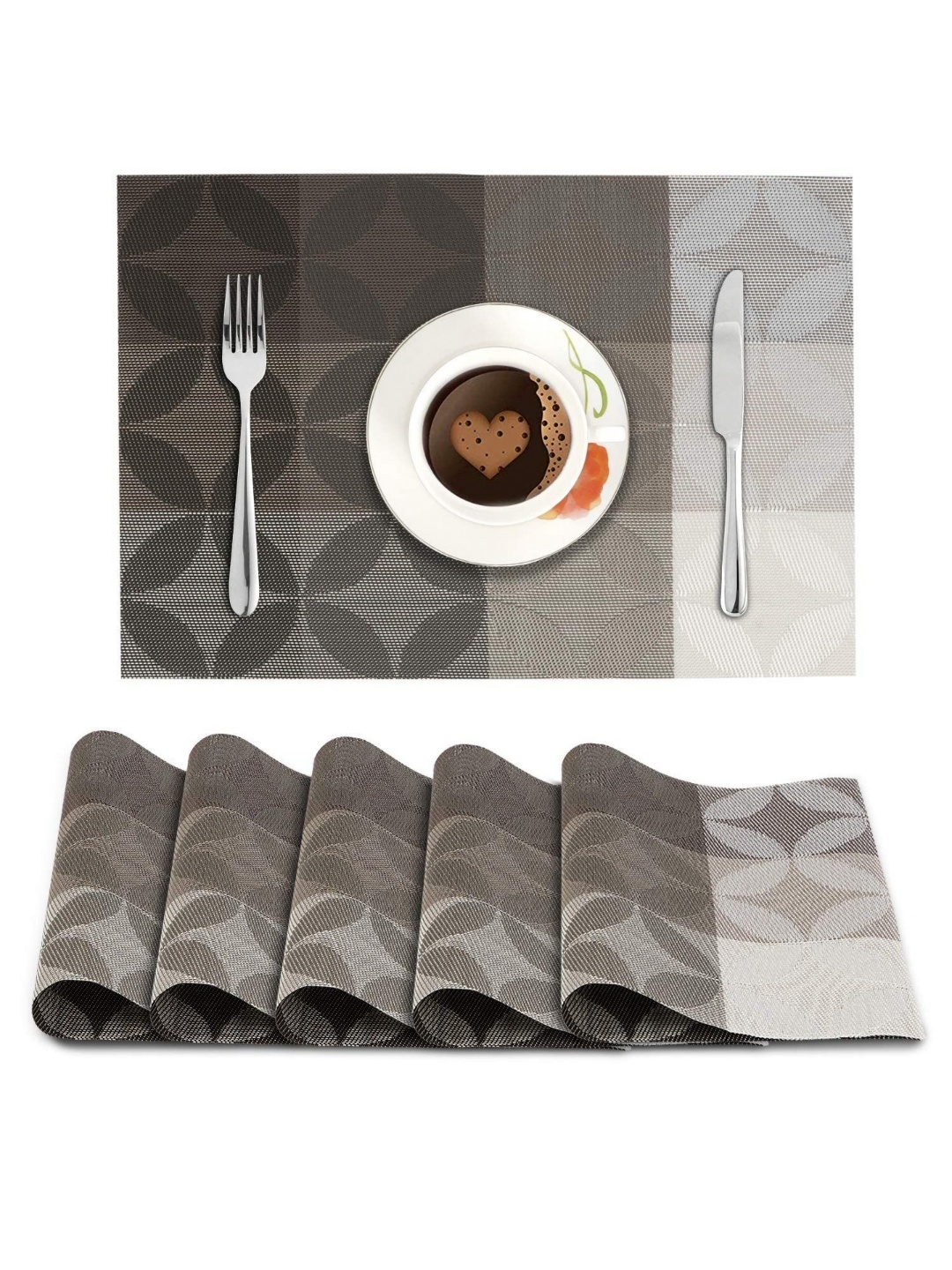 

royalkart 6-Pcs Brown & Grey Textured TablePlacemats