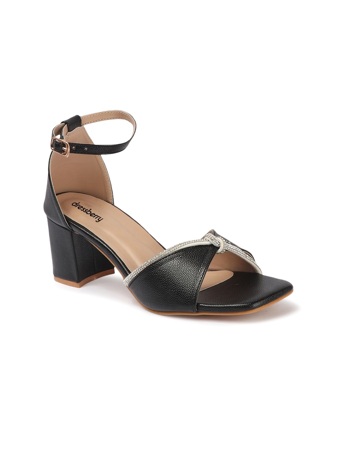 

DressBerry Party Block Sandals with Buckles, Black