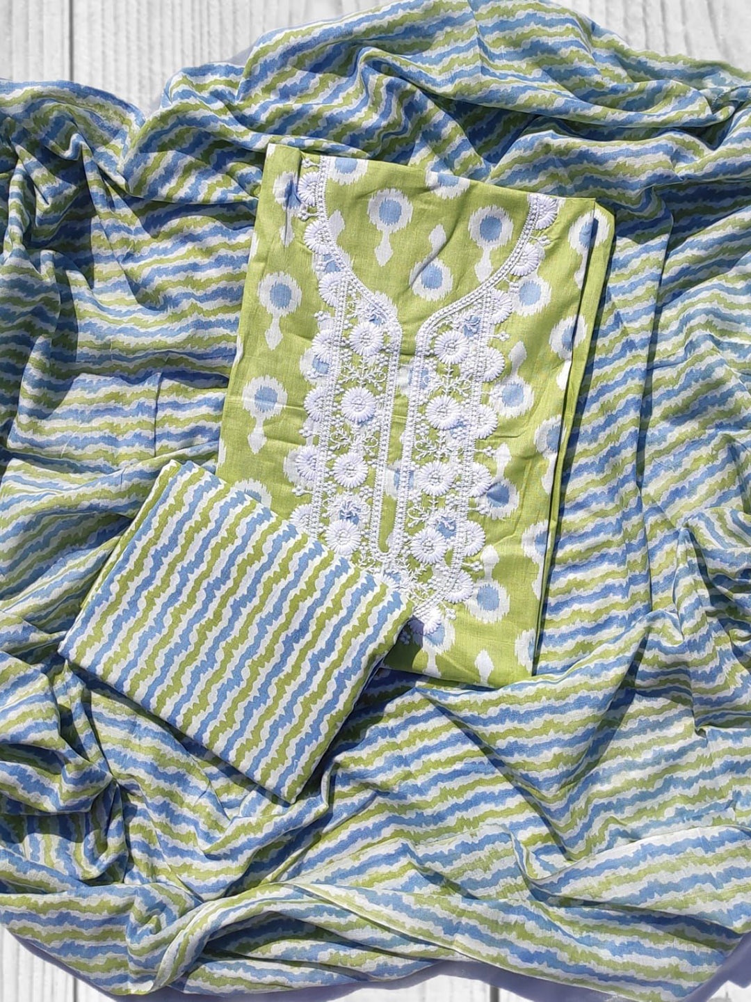 

GC 80 BY GAURI COLLECTION Embroidered Pure Cotton Unstitched Dress Material, Lime green