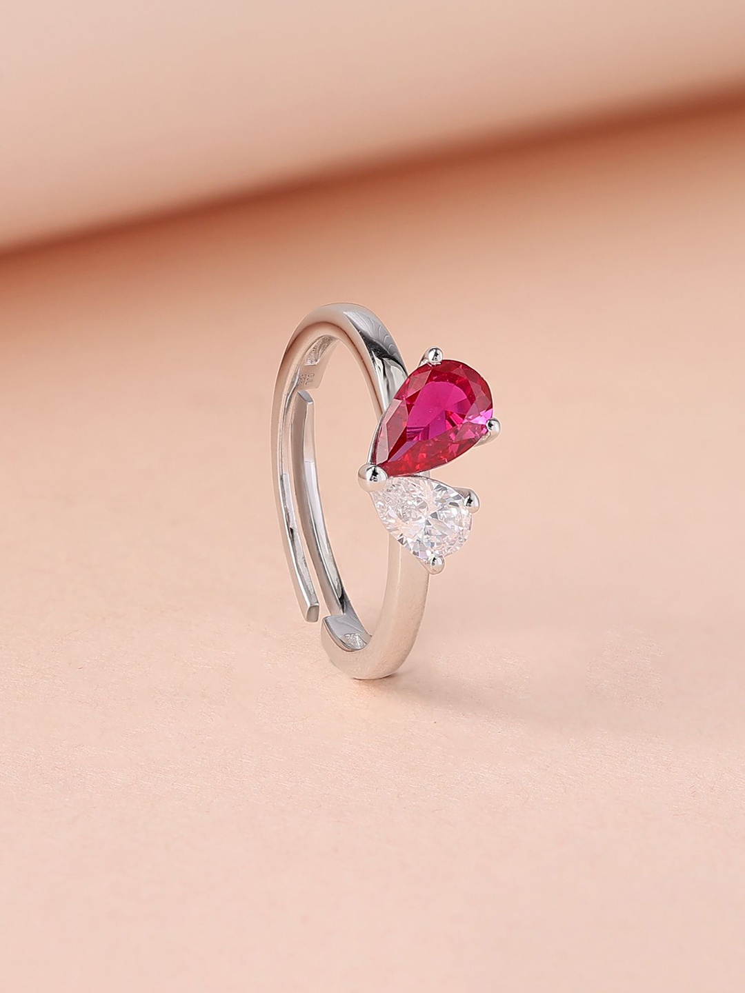 

Ornate Jewels 925 Silver-Plated American Diamond Adjustable Finger Ring