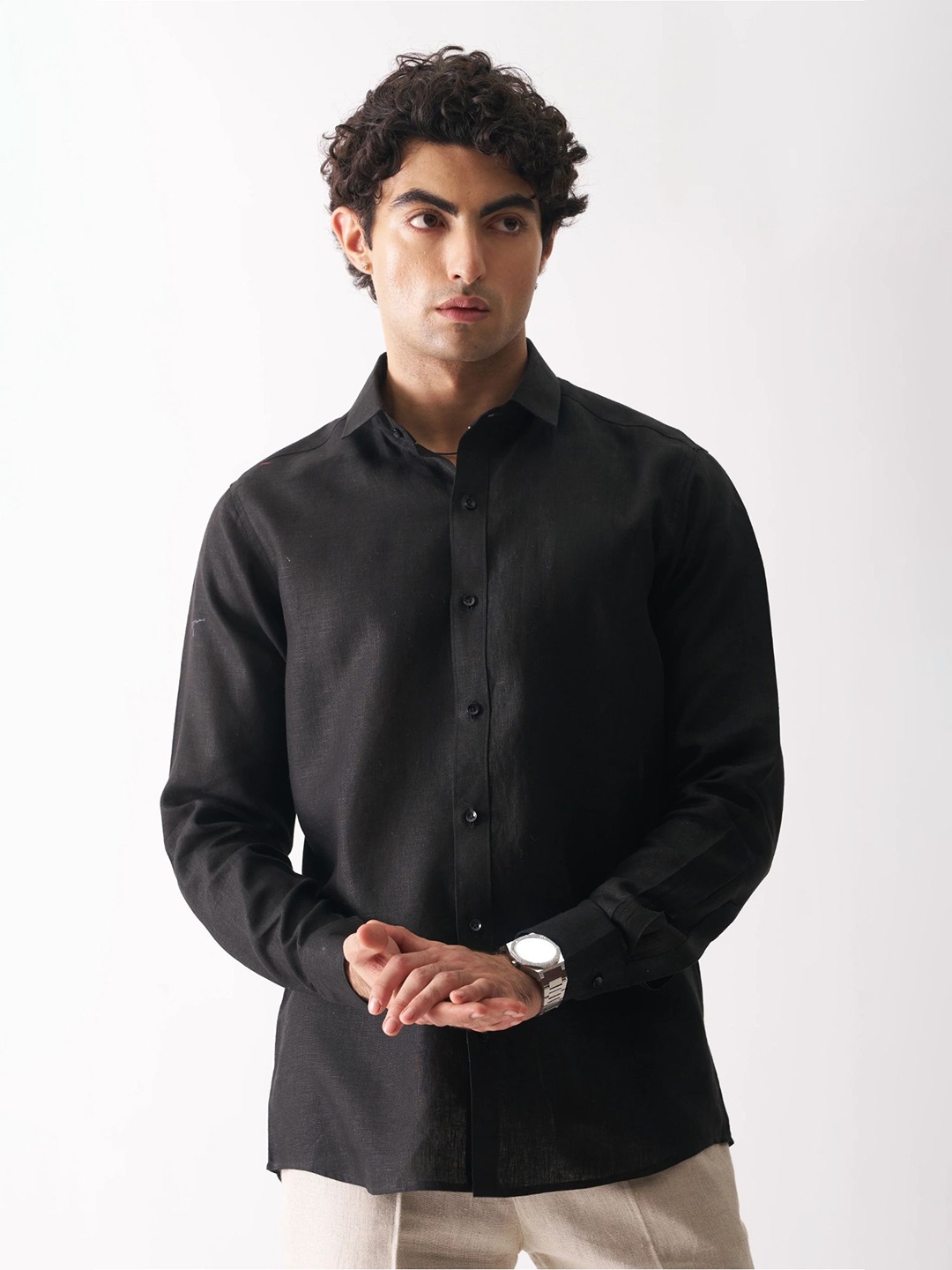 

SHANLIYA Men Classic Opaque Casual Shirt, Black