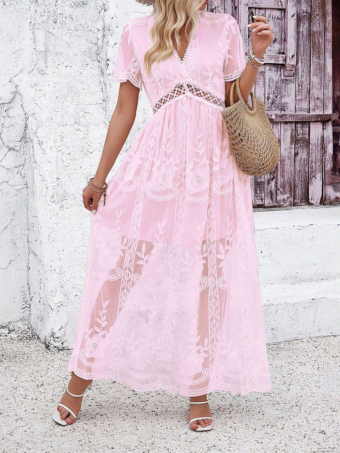 

bebe Flutter Sleeve Maxi Dress, Pink