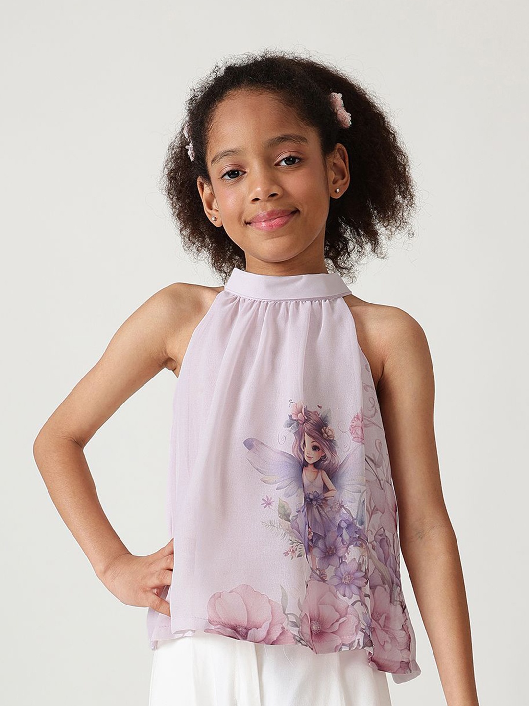 

One Friday Floral Tie-Up Neck Top, Purple