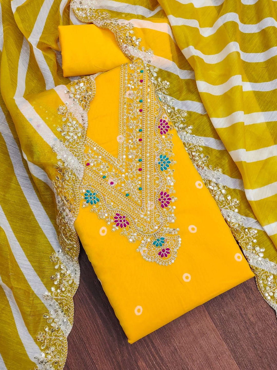 

BlissFlair Pure Cotton Unstitched Dress Material, Yellow