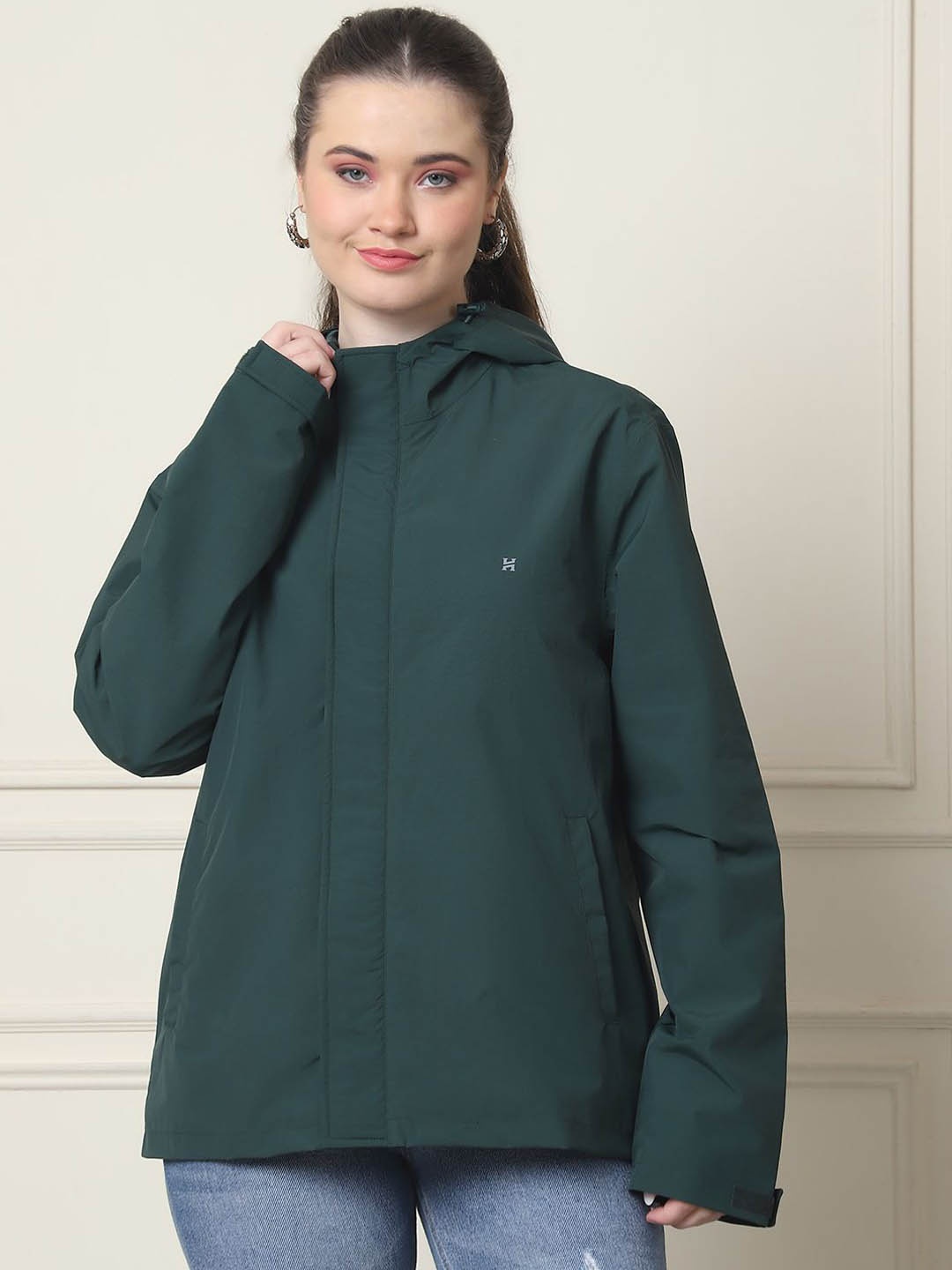 

HOUSE OF VEDAS Waterproof Hooded Rain Jacket, Green