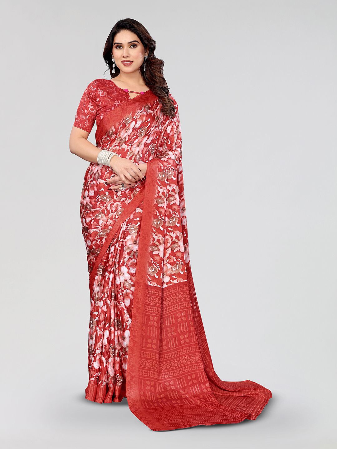 

Moda Rapido Floral Silk Blend Saree, Red