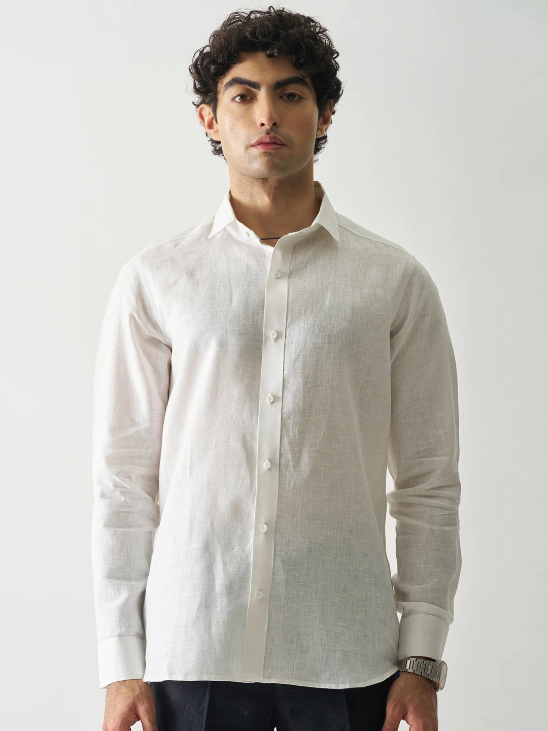

SHANLIYA Men Classic Opaque Casual Shirt, White