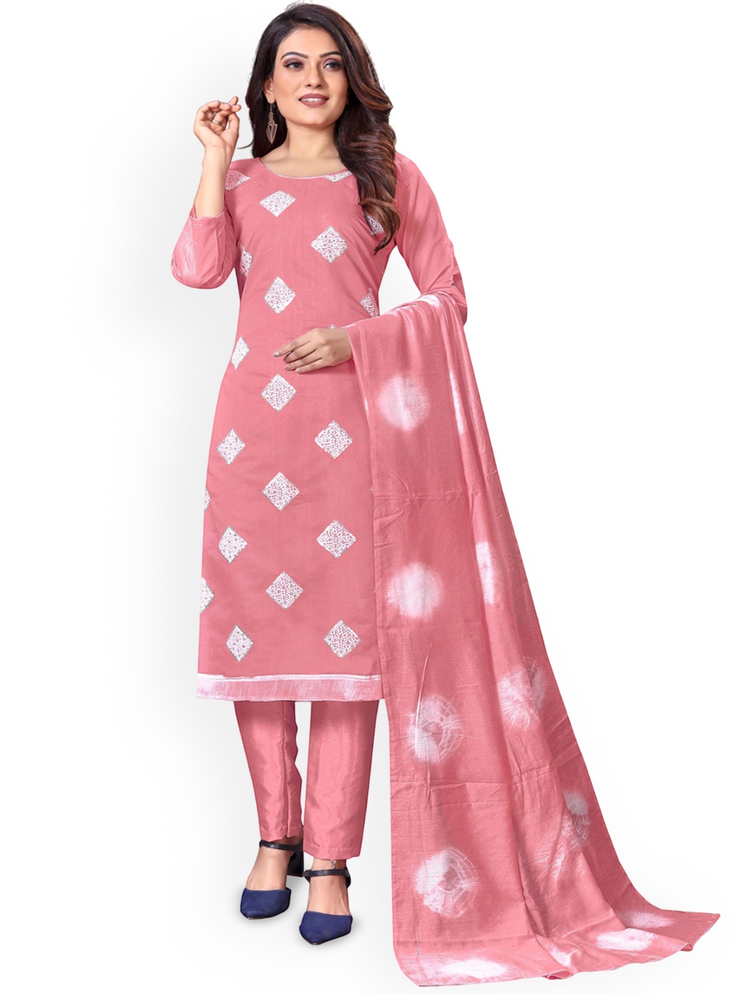 

SHADOW & SAINING Embroidered Unstitched Dress Material, Pink